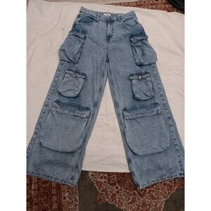 Forever 21 Wide Leg Baggy Cargo Jeans Light Women's 28x30 Streetwear